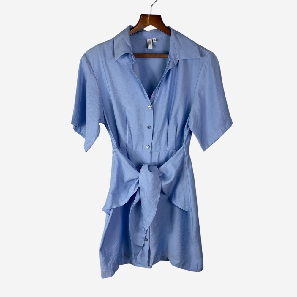 & Other Stories Light Blue Shirt Mini Dress with Tie-Waist Detail • Size 6 - Picture 6 of 13